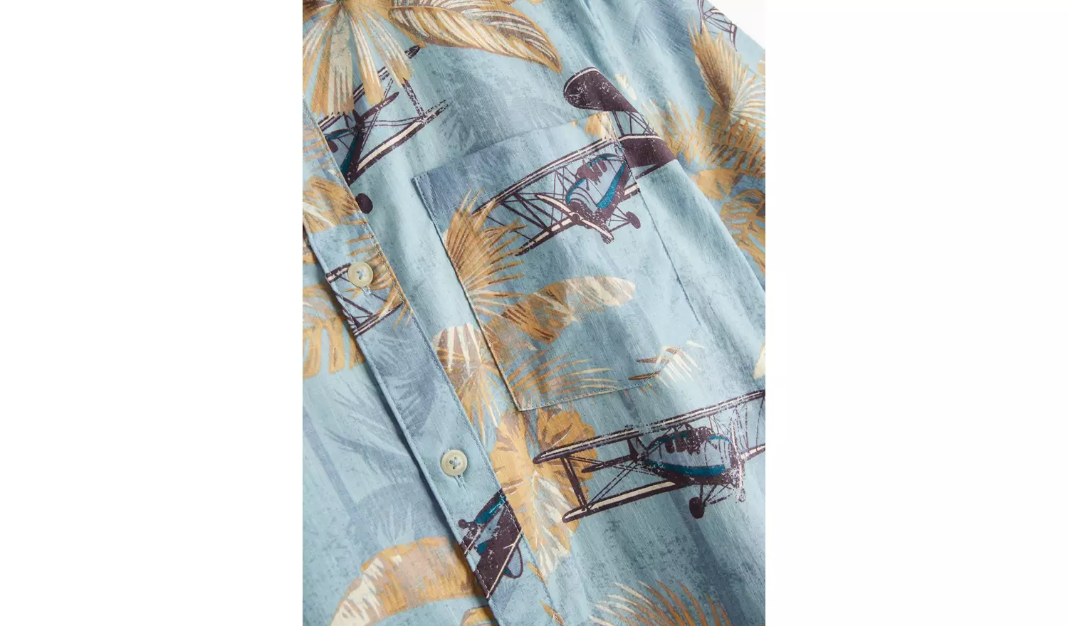 Blue Aeroplane Palm Printed Slub Shirt XXXL