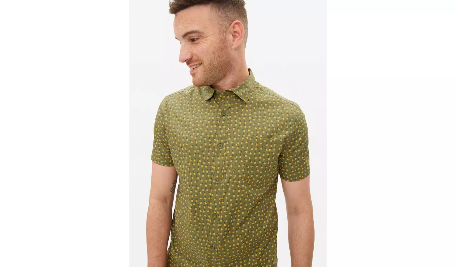 Khaki Pineapple Print Slim Fit Short Sleeve Shirt XXXL
