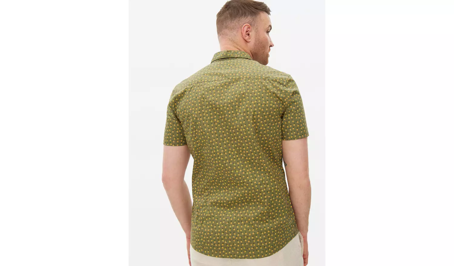 Khaki Pineapple Print Slim Fit Short Sleeve Shirt XXXL