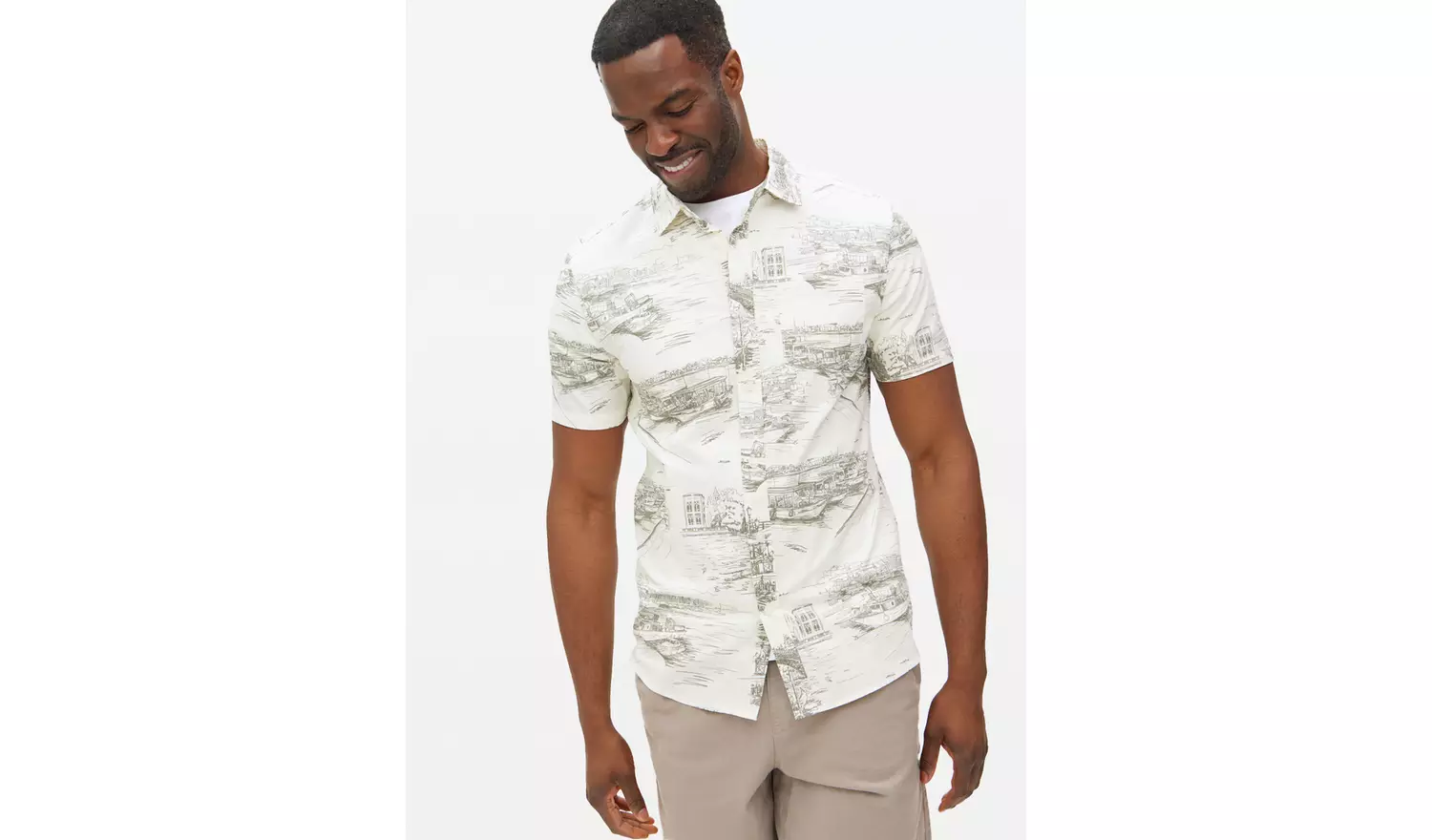 Sketch Scenic Print Slim Fit Short Sleeve Shirt S