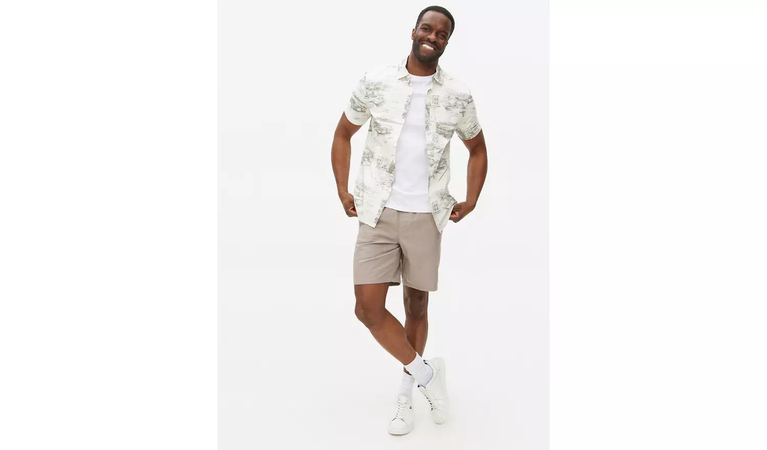 Sketch Scenic Print Slim Fit Short Sleeve Shirt S