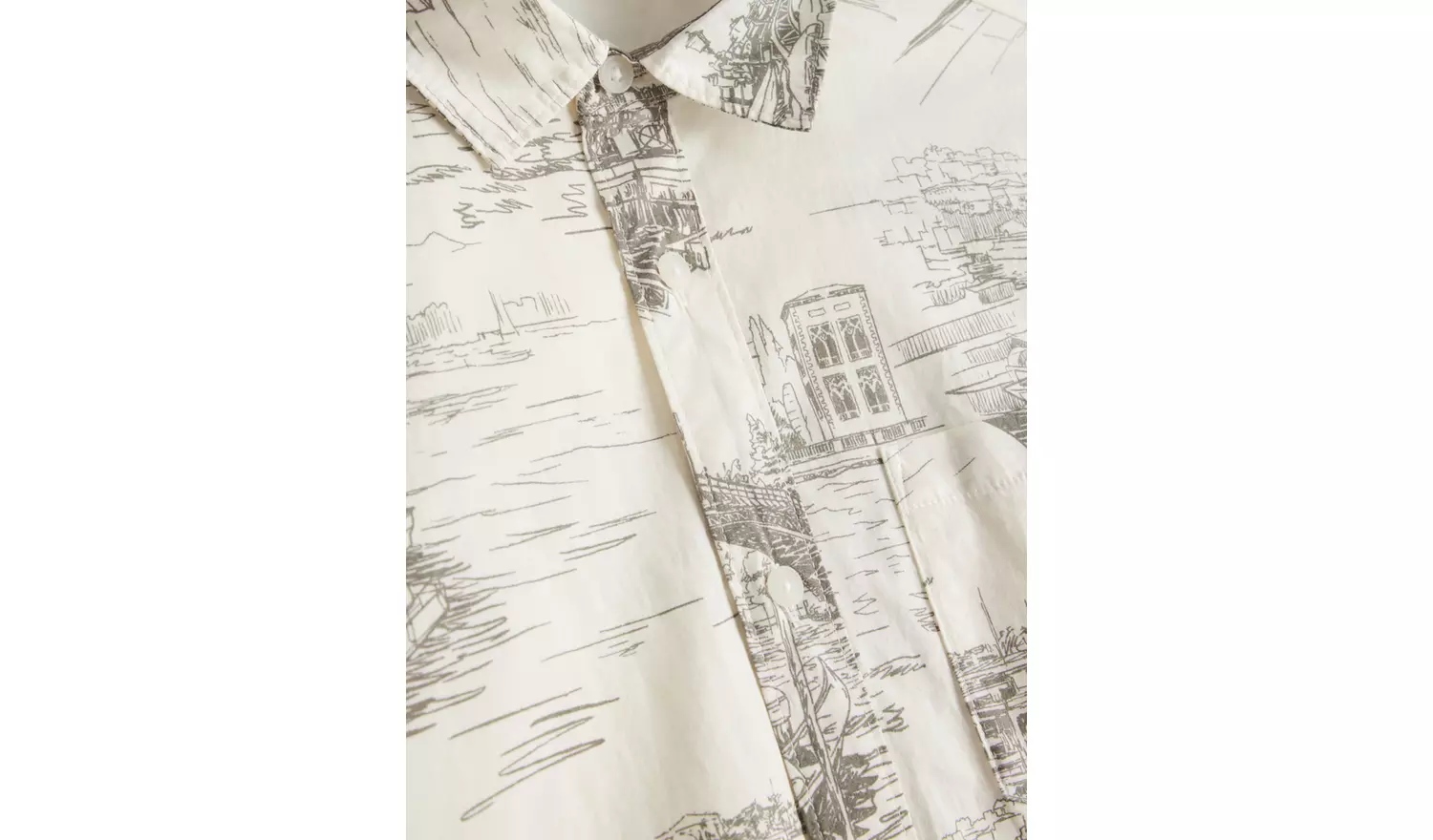 Sketch Scenic Print Slim Fit Short Sleeve Shirt XL