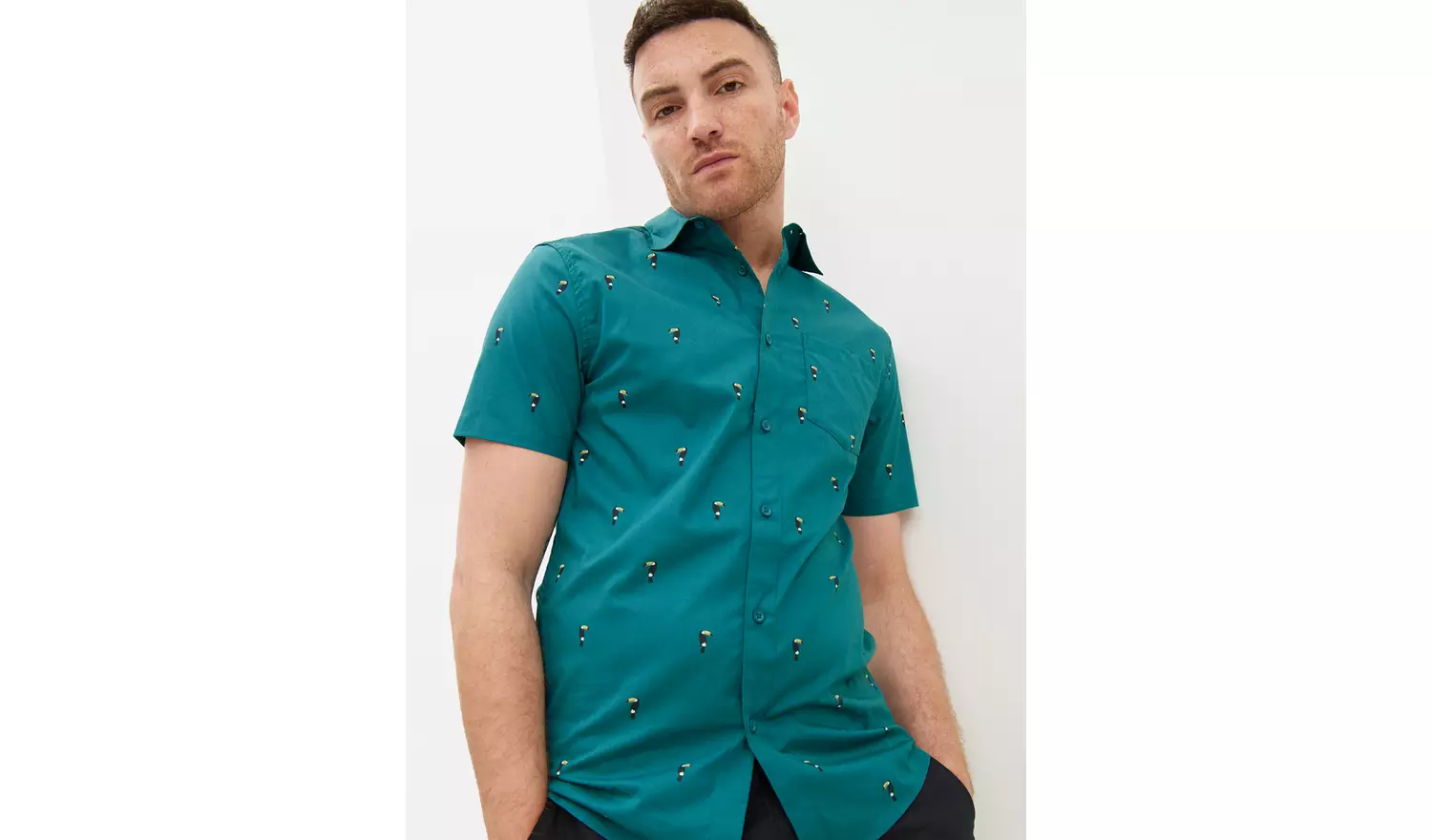 Teal Toucan Printed Slim Fit Shirt M