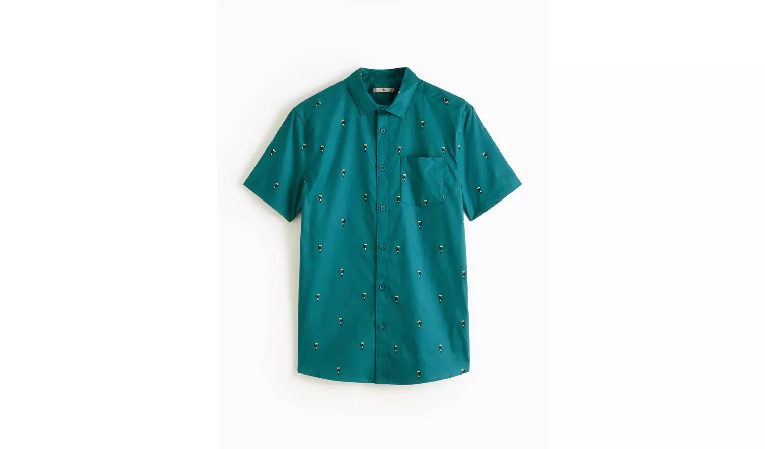 Teal Toucan Printed Slim Fit Shirt S