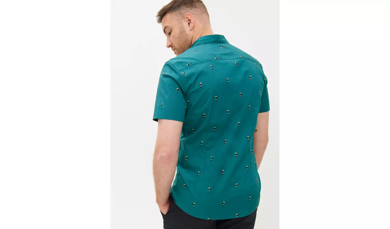 Teal Toucan Printed Slim Fit Shirt S