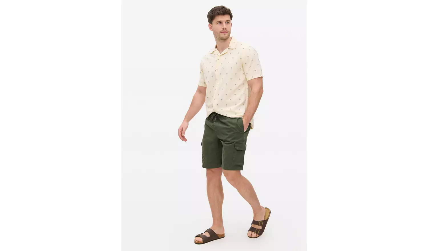 Khaki Washed Cargo Shorts 42