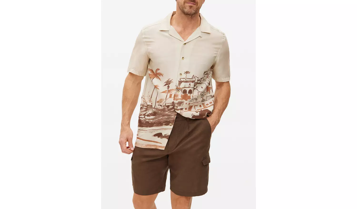 Brown Cargo Linen Shorts 42