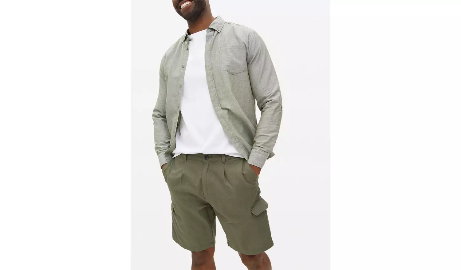 Khaki Cargo Linen Shorts 46