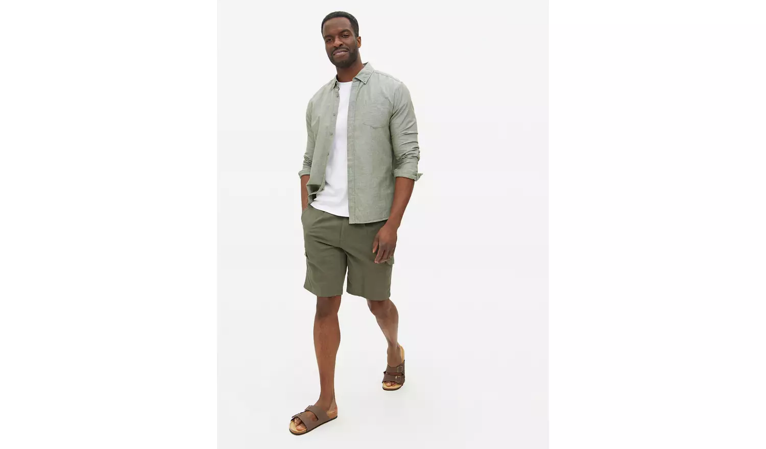 Khaki Cargo Linen Shorts 42