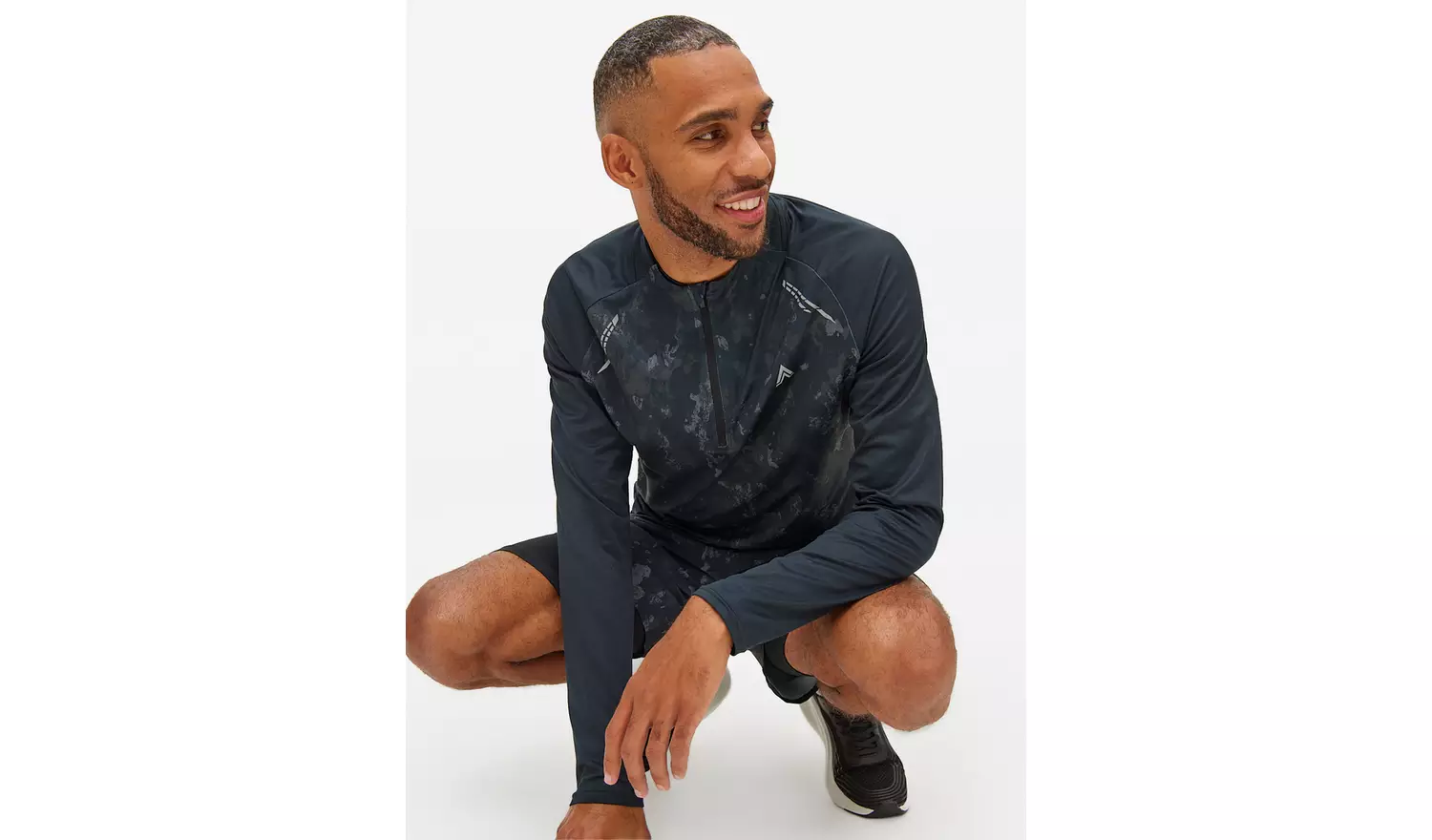 Tu Active Charcoal Camo PrintHalf Zip Long Sleeve Top S