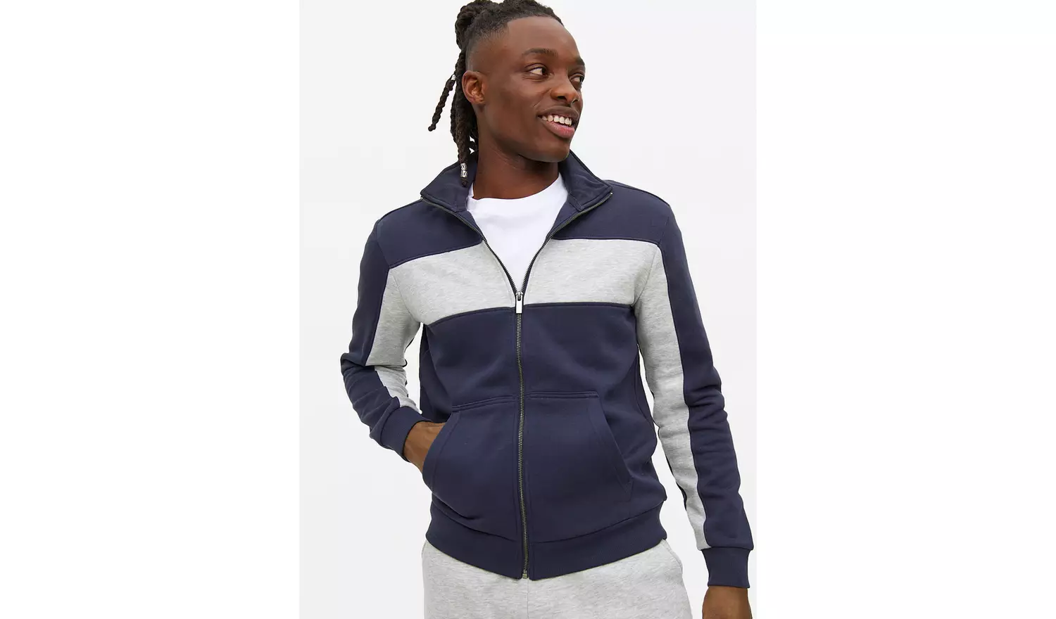 Navy Colour Block Zip Funnel Sweatshirt S