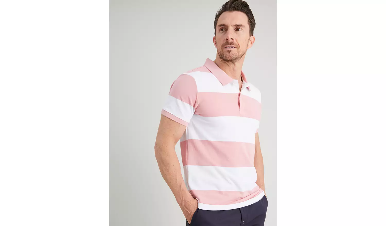Pink Block Stripe Polo Shirt - S