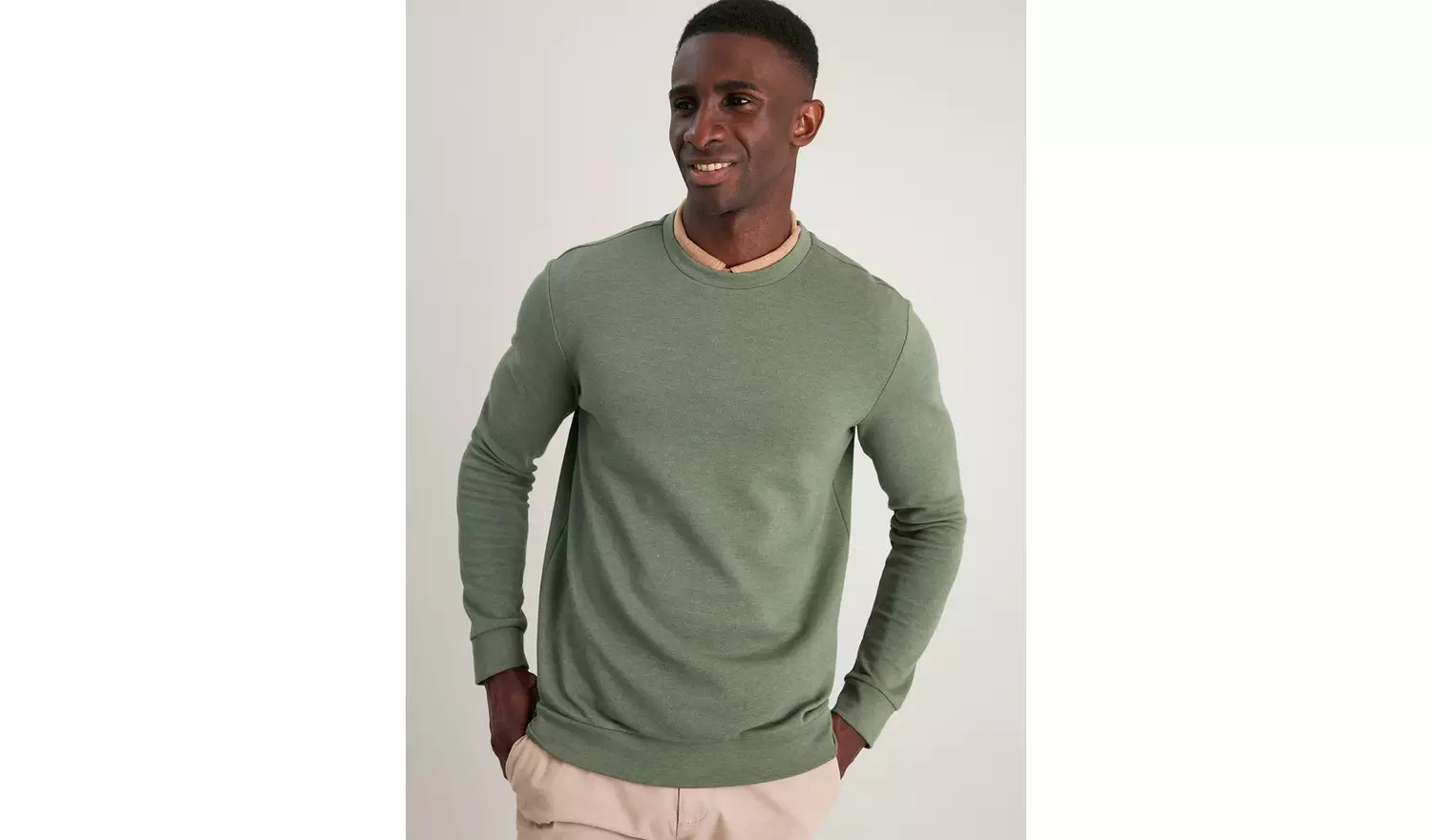 Khaki Pique Crew Neck Top - XS