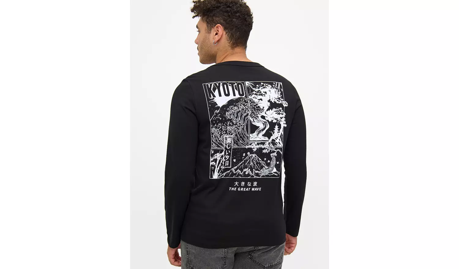 Japanese Kyoto Graphic Print Long Sleeve Top S