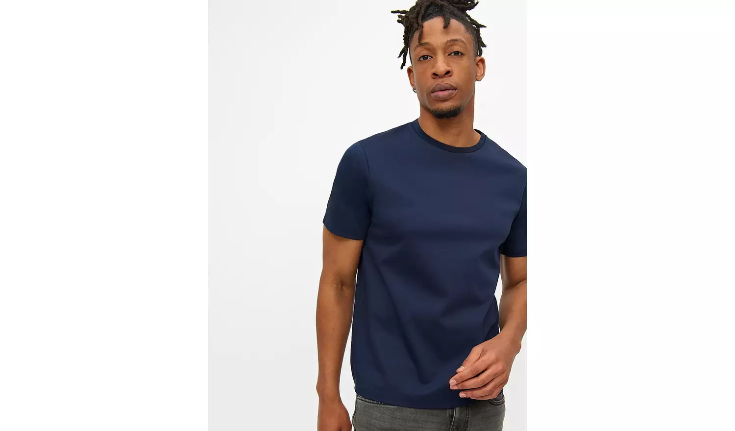 Mercerised Navy Crew Neck T-Shirt L