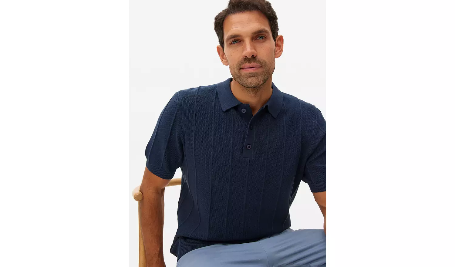 Navy Ribbed Stripe Polo Shirt S