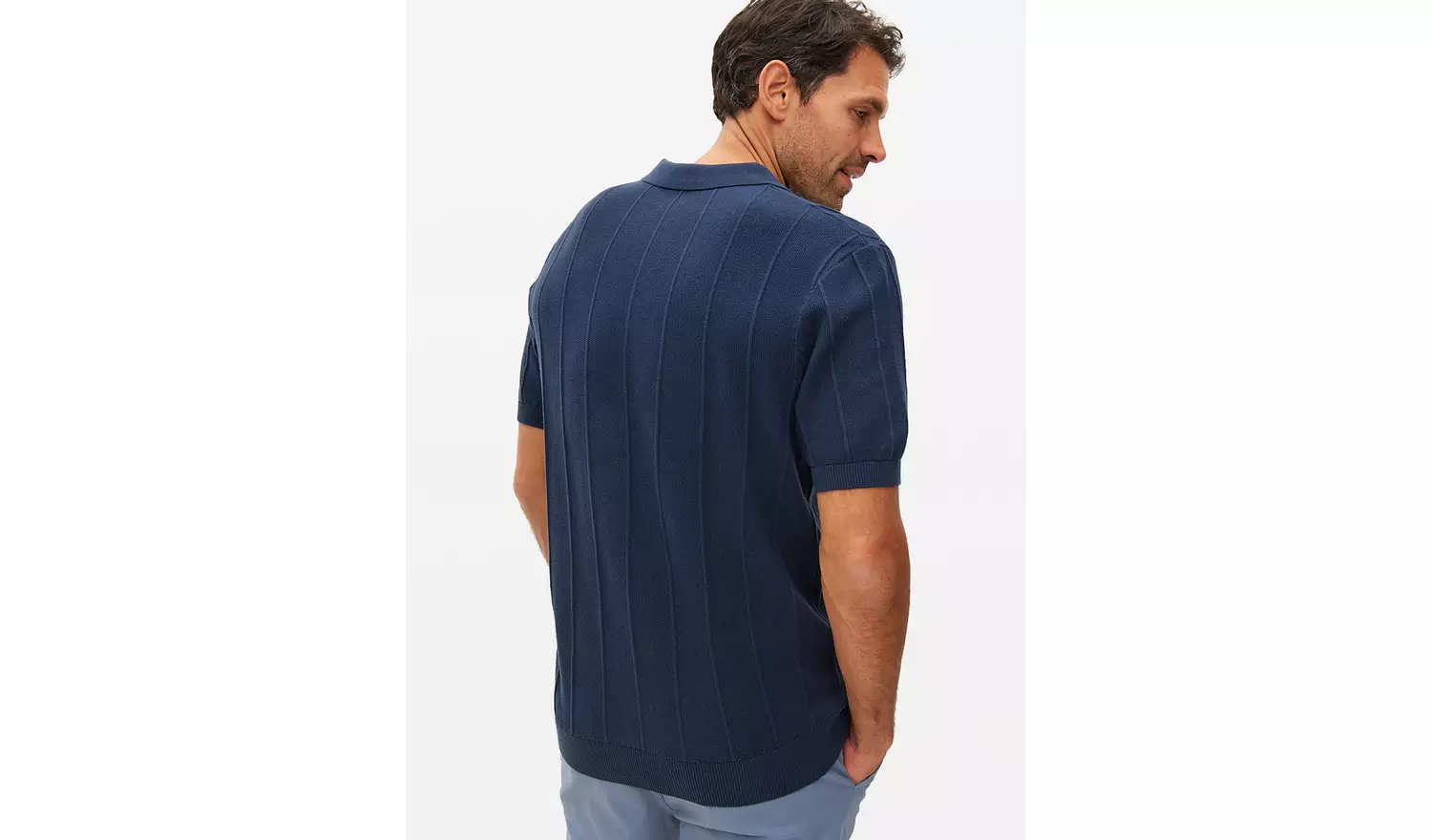 Navy Ribbed Stripe Polo Shirt S