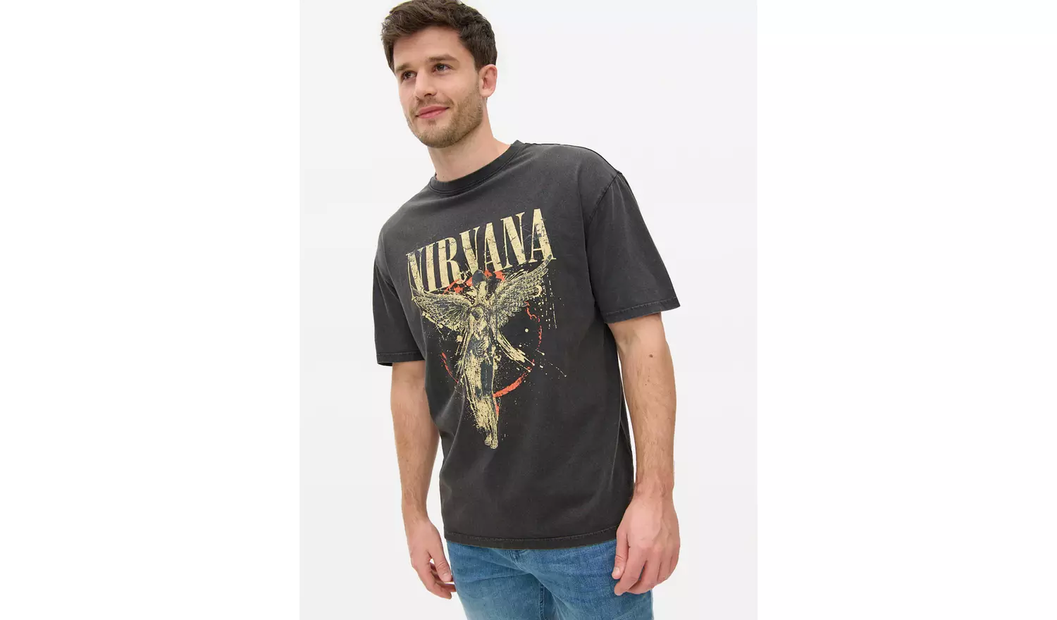 Nirvana Washed Charcoal Graphic Print T-Shirt S