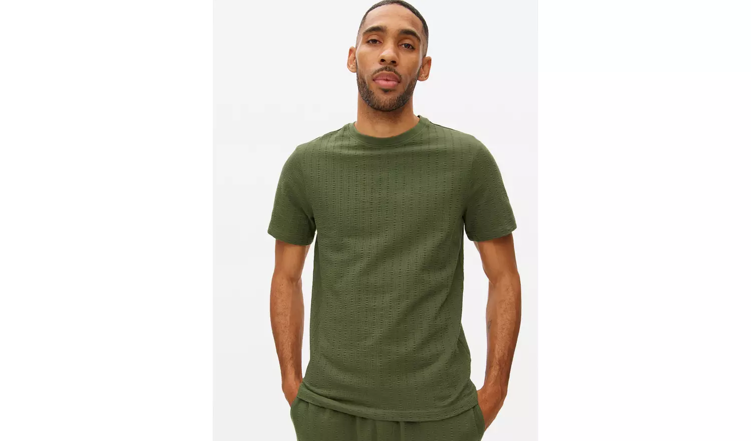 Khaki Seersucker Short Sleeve T-Shirt XXL