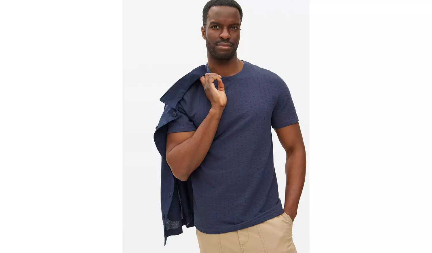 Navy Seersucker Short Sleeve T-Shirt XL