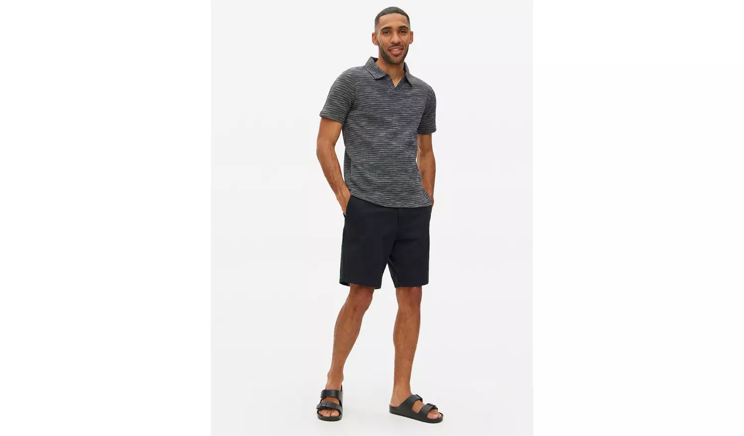 Black Revere Collar Polo Shirt L