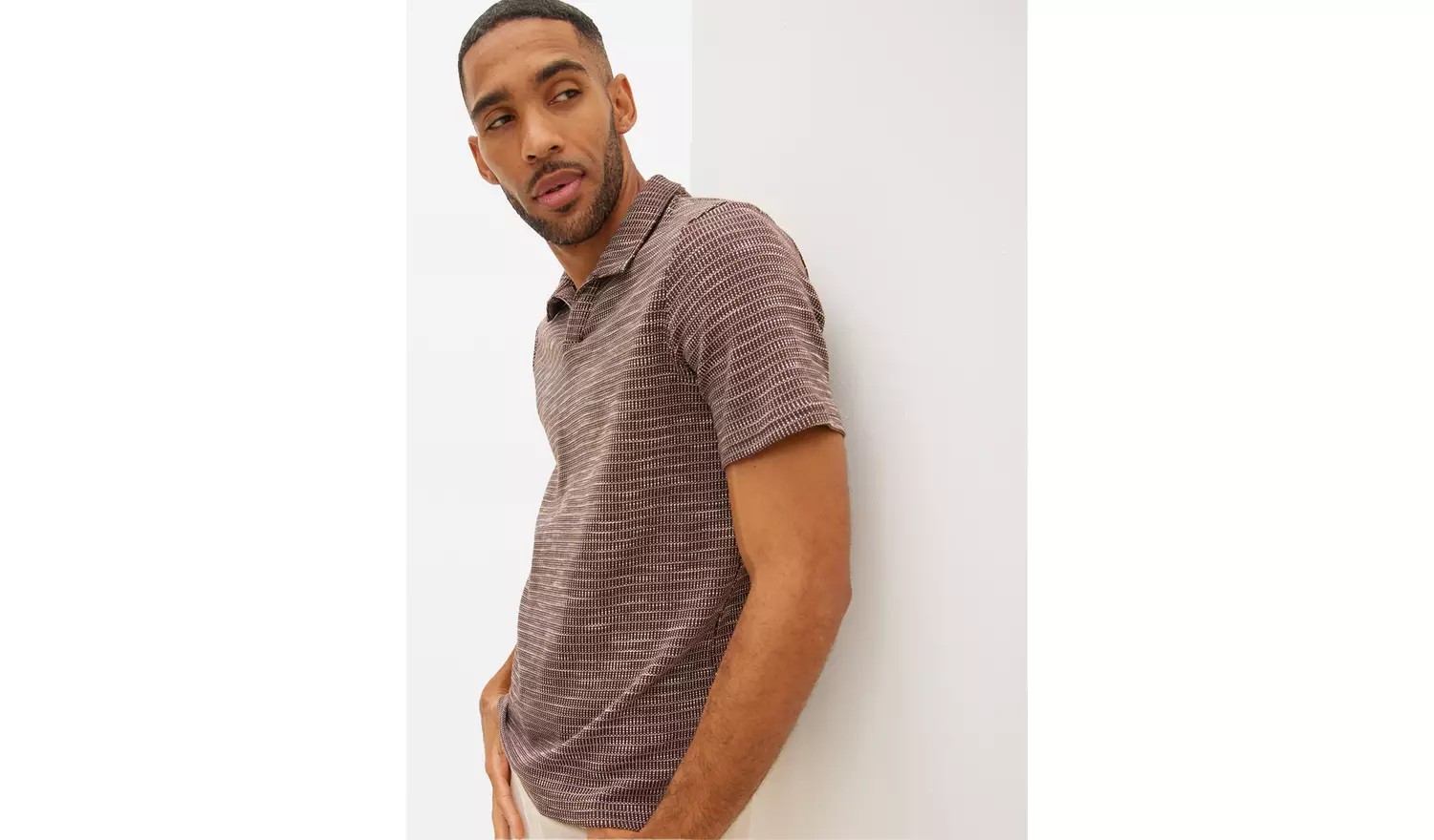 Brown Revere Collar Polo Shirt S