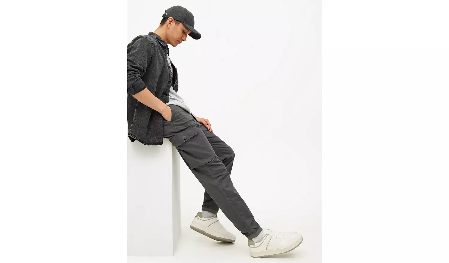 Charcoal Cuffed Cargo Trousers 36S