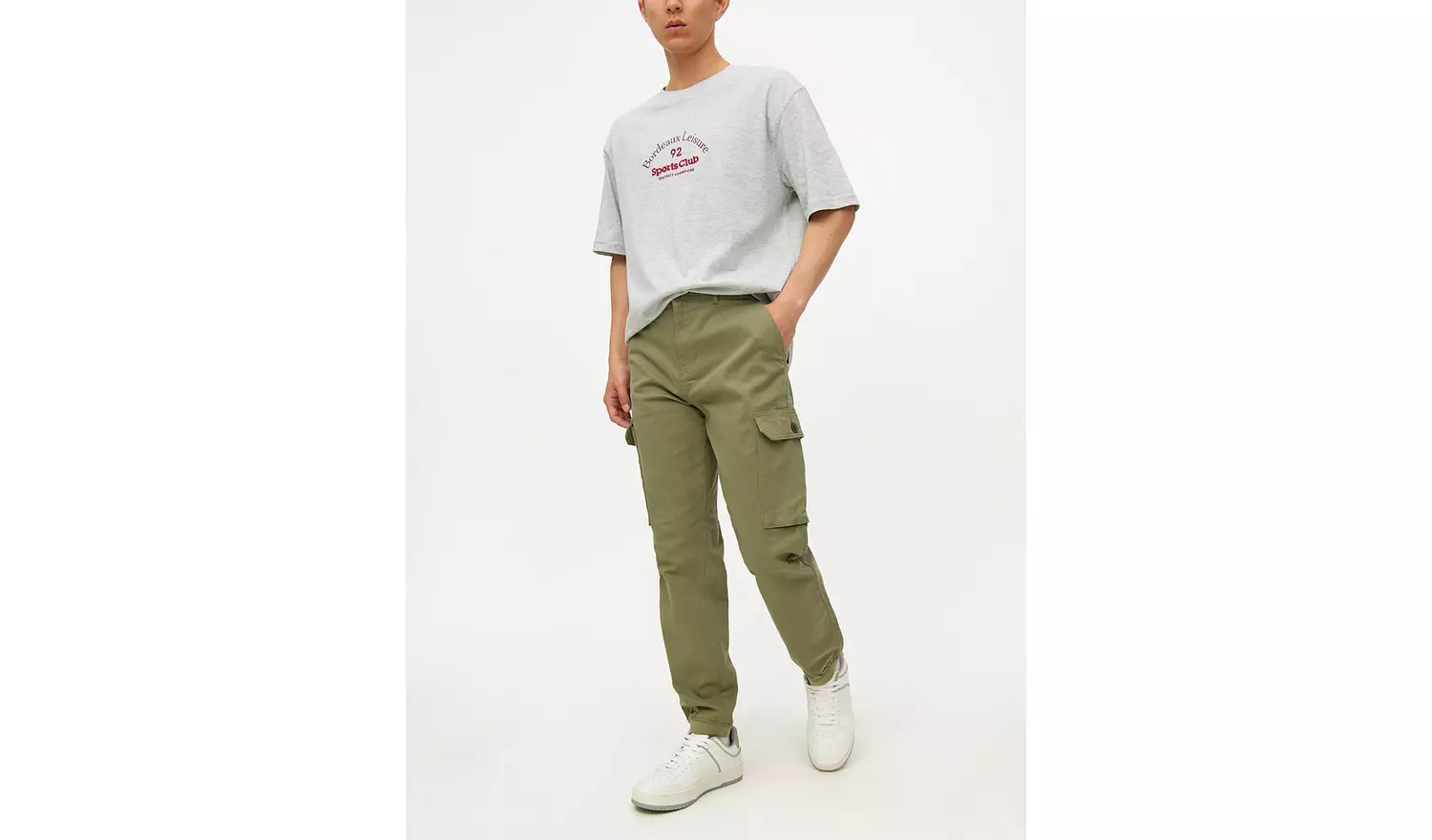 Khaki Cuffed Cargo Trousers 32R
