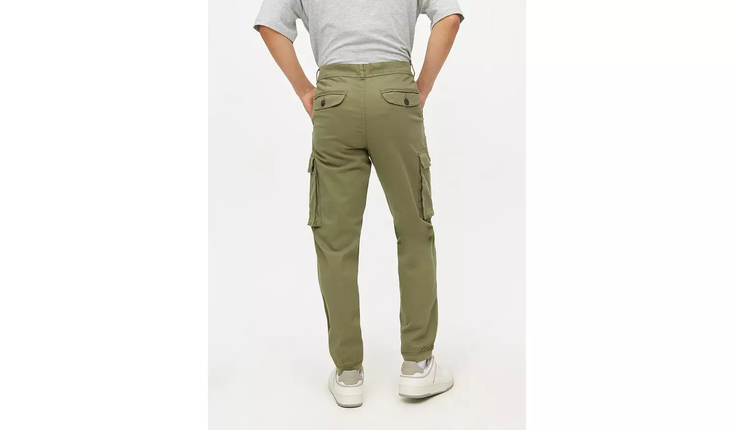 Khaki Cuffed Cargo Trousers 36R