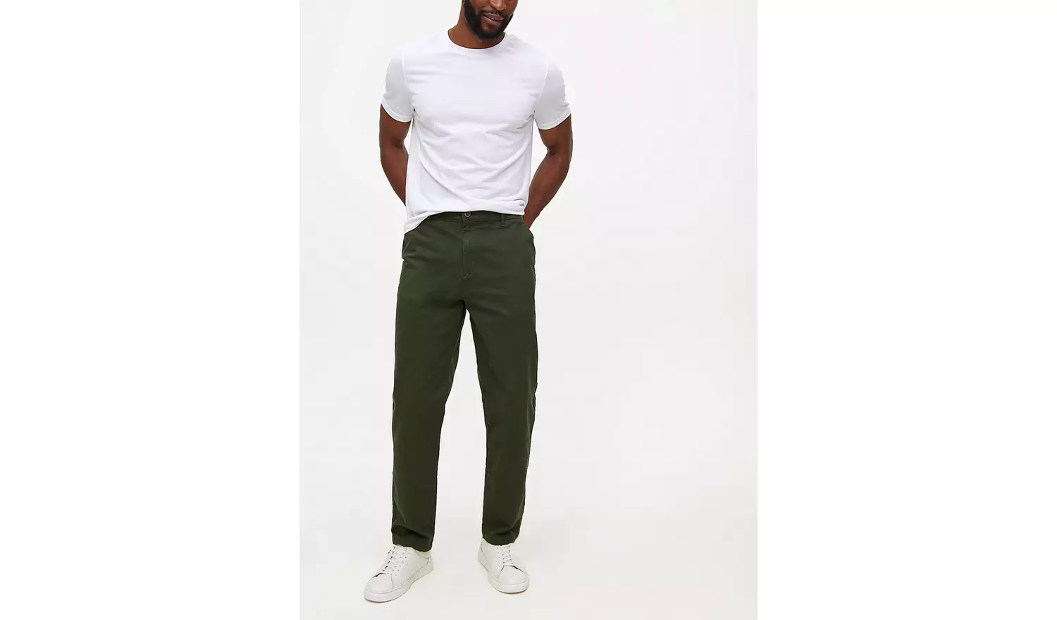 Khaki Straight Leg Chino Trousers 30L