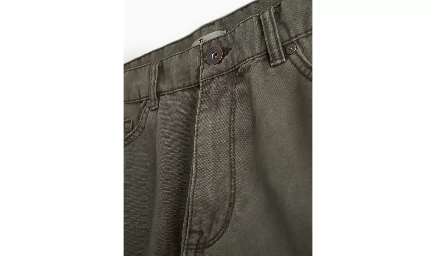 Khaki Washed Straight Leg Trousers 40R