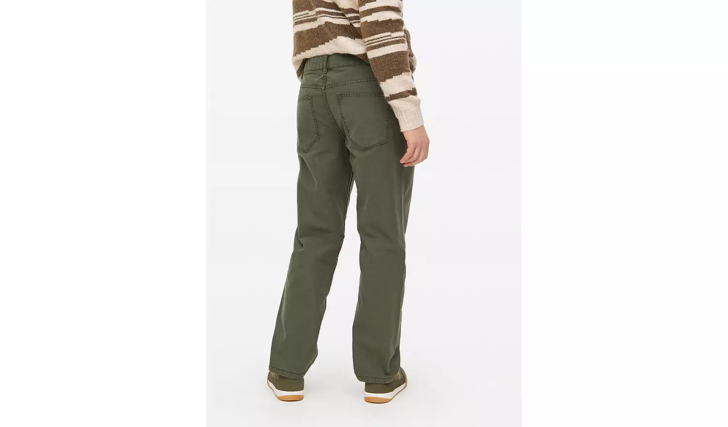 Khaki Washed Straight Leg Trousers 34L