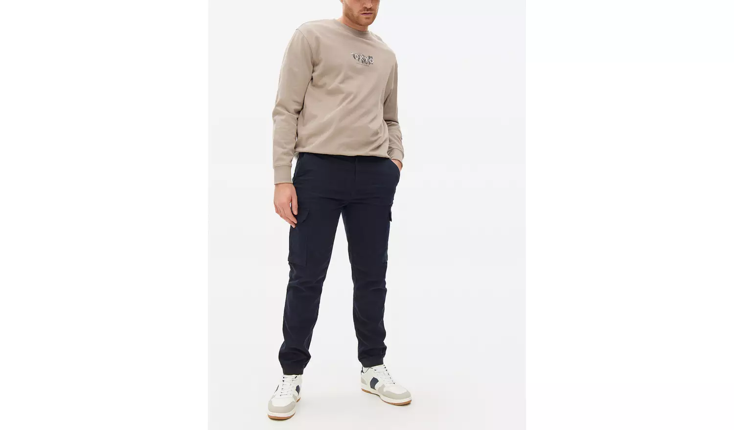 Navy Cuffed Cargo Trousers 44R