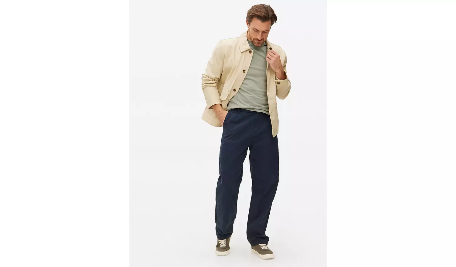 Navy Straight Leg Canvas Trousers42R