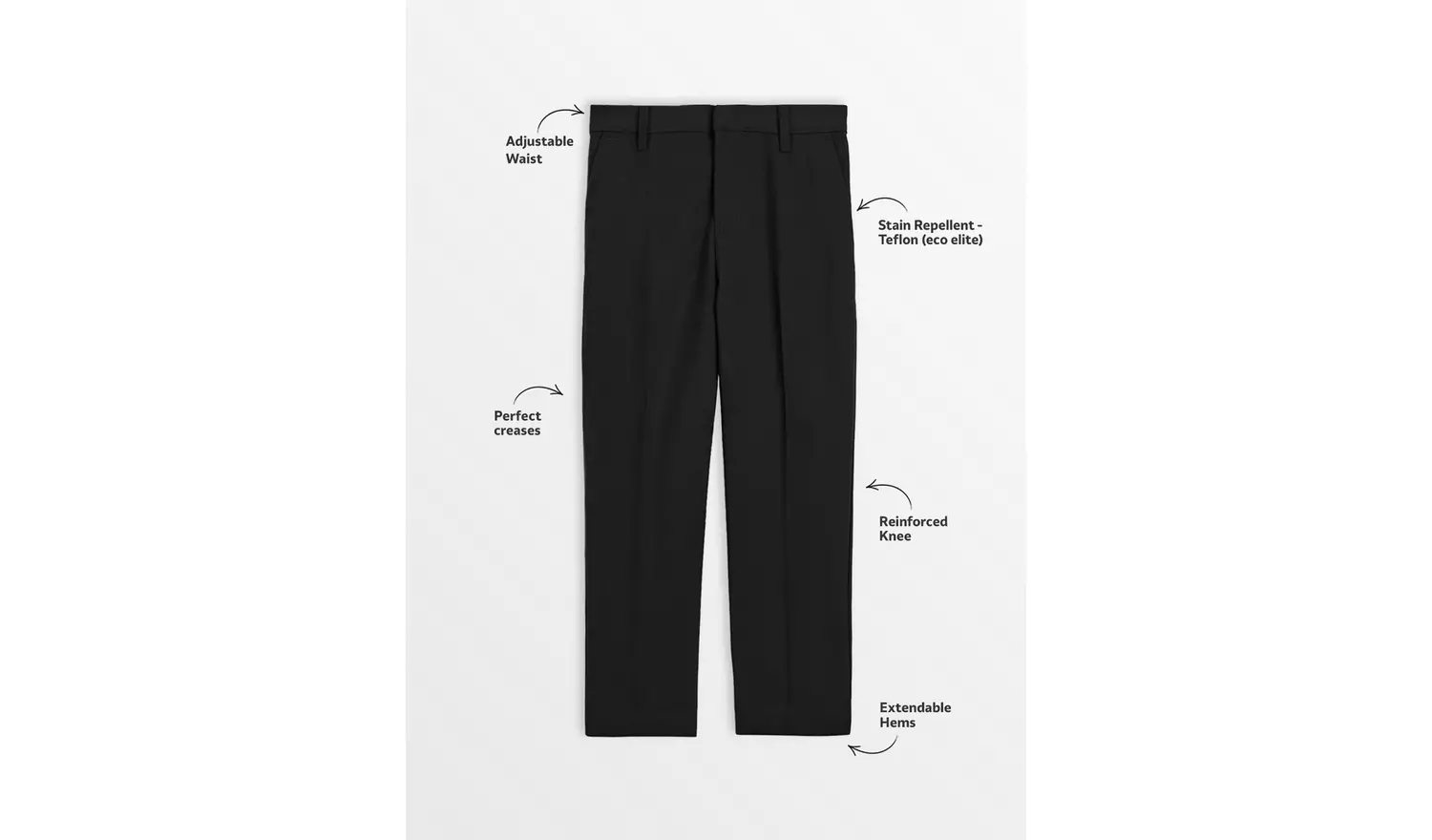 2 Pack Black Woven Trousers with Reinforced Knees & Extendable Hem10 years