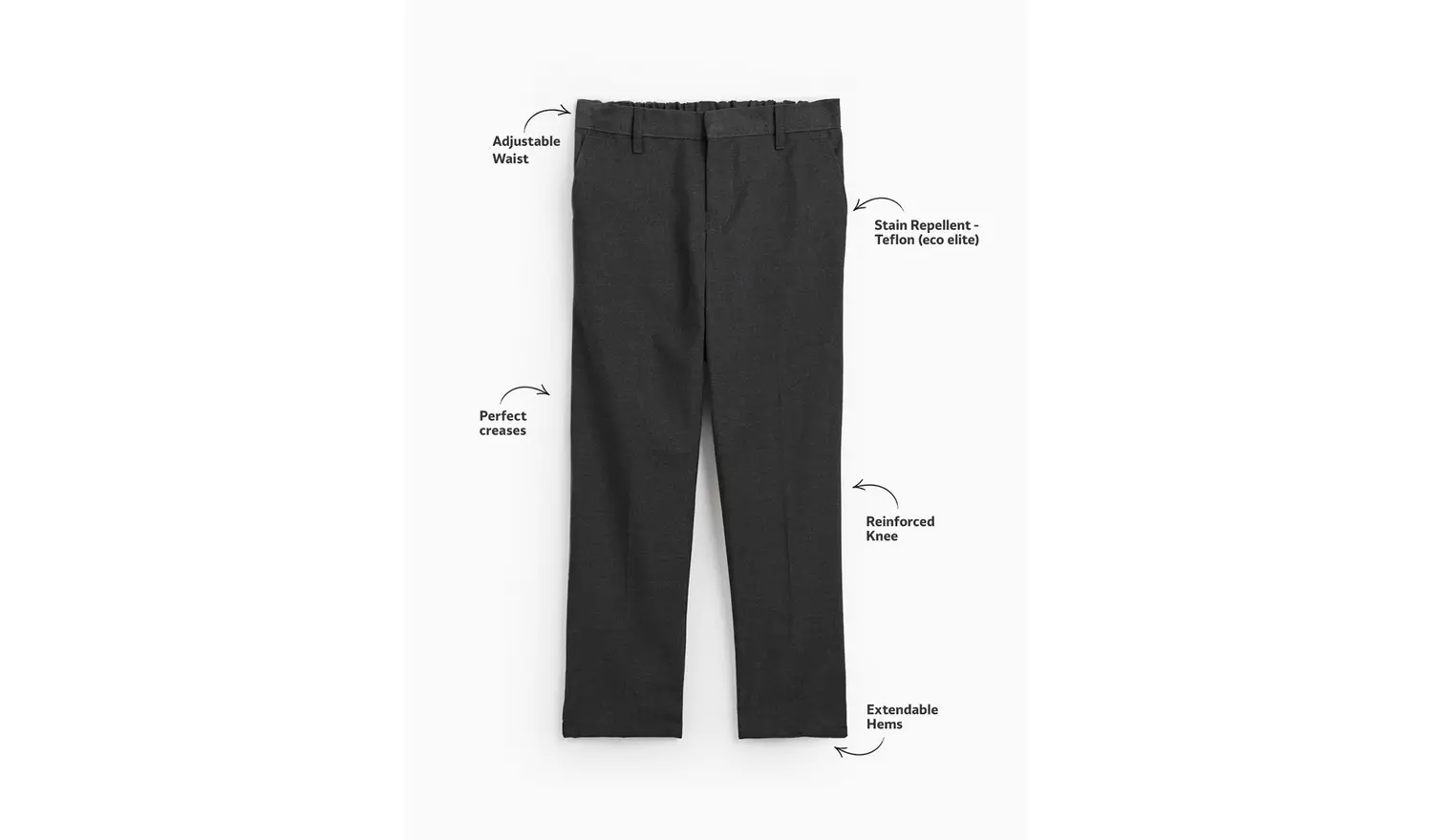 2 Pack Grey Trousers with Reinforced Knees & Extendable Hems Generous Fit 11 years
