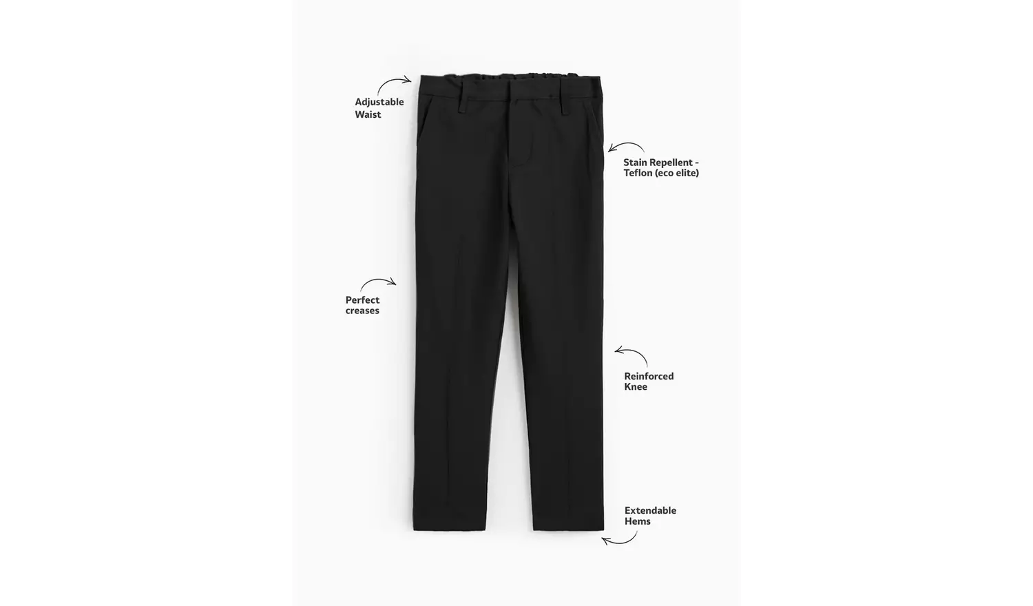2 Pack Black Slim Fit Woven Trousers with Reinforced Knees & Extendable Hem 9 years