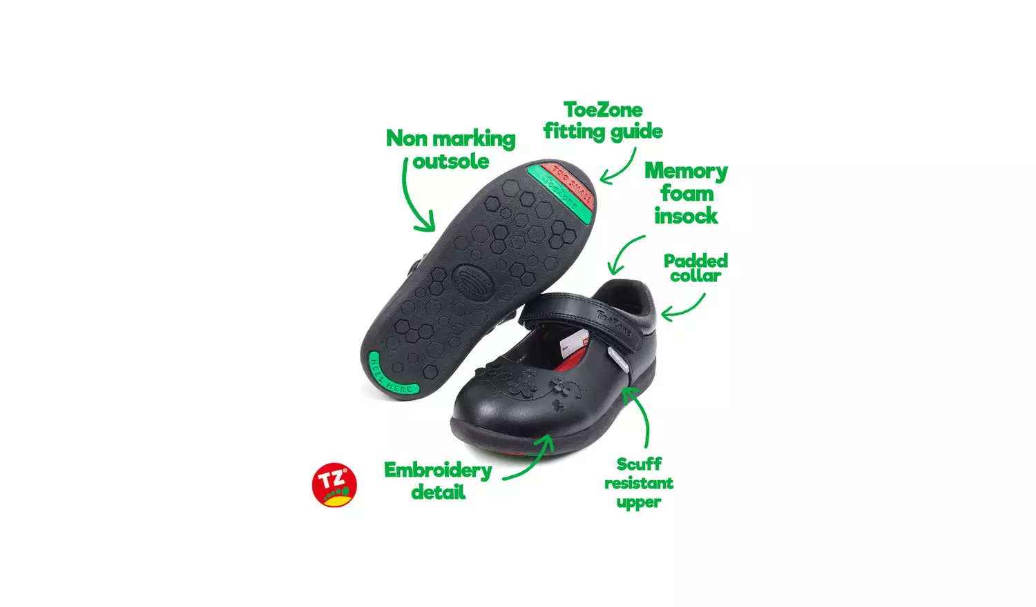 ToeZone® Black Floral Glitter Shoes 9 Infant