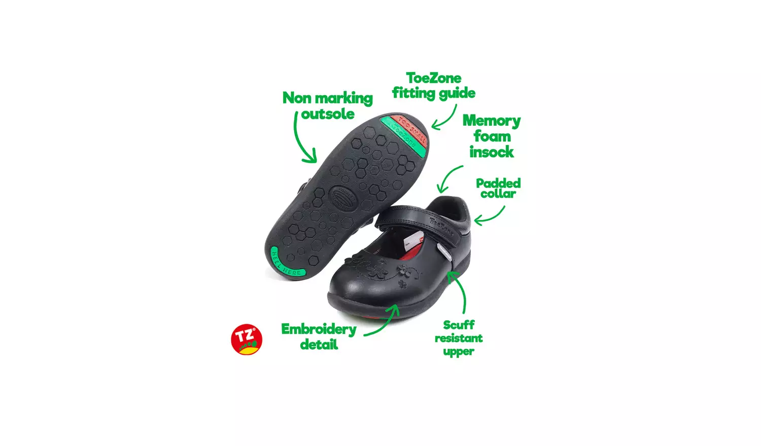 ToeZone® Black Floral Glitter Shoes 9 Infant