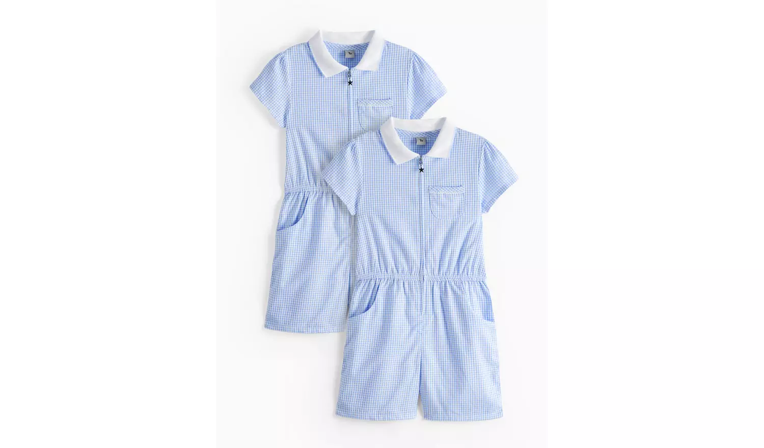 2 Pack Blue Gingham Playsuits 7 years