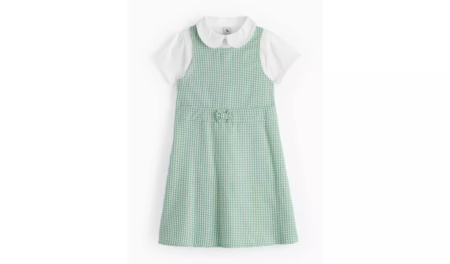 Green Bow Gingham Pinafore Dress with Polo Shirts 9 years