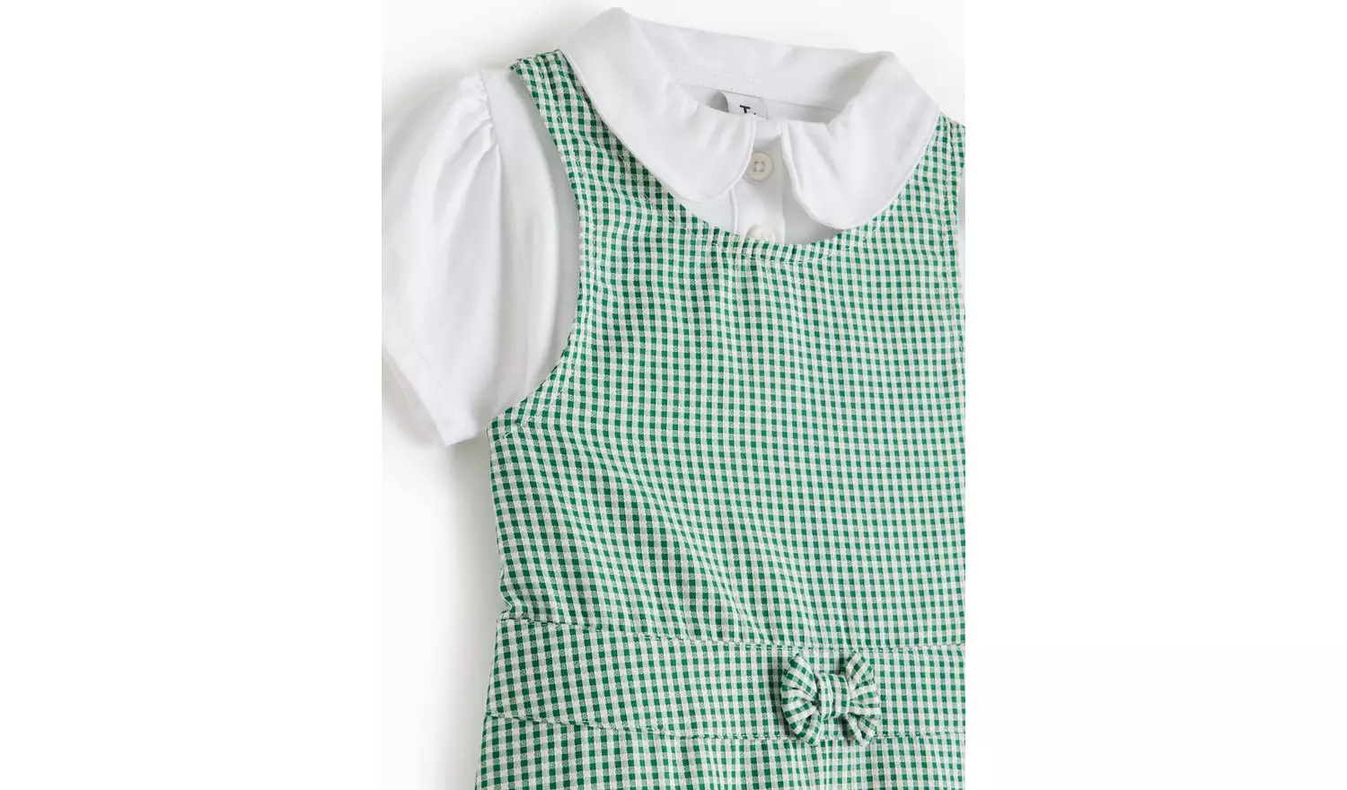 Green Bow Gingham Pinafore Dress with Polo Shirts 9 years