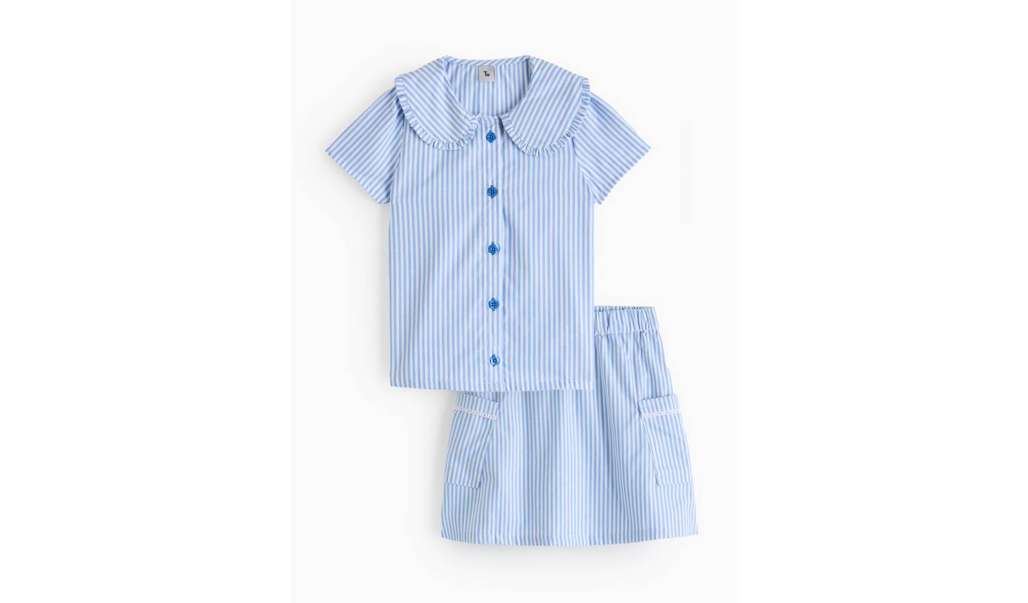 Blue Stripe Gingham Blouse & Skirt 8 years