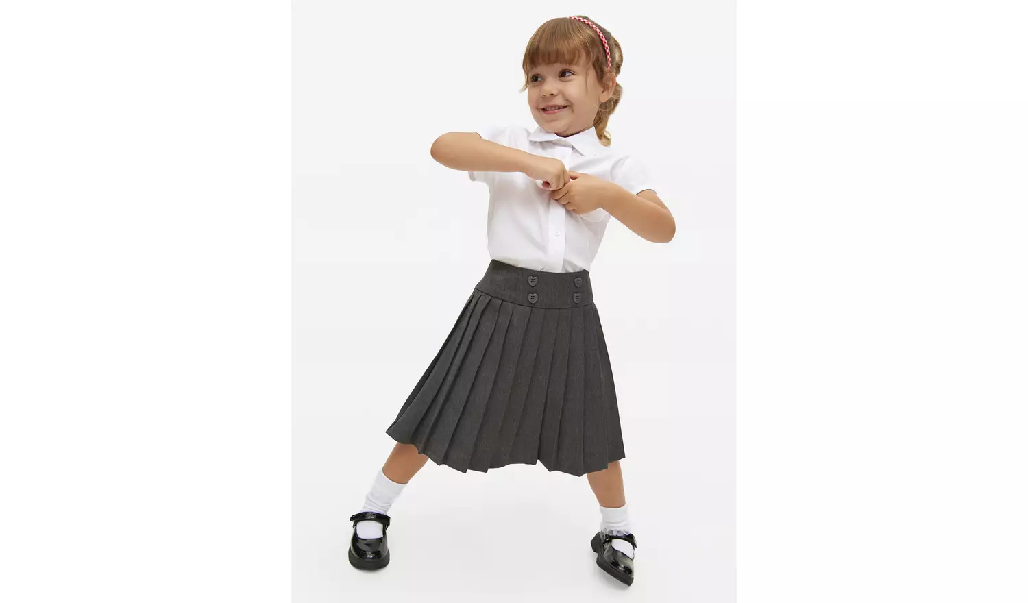 Grey Heart Button Small Pleated Skirt 7 years