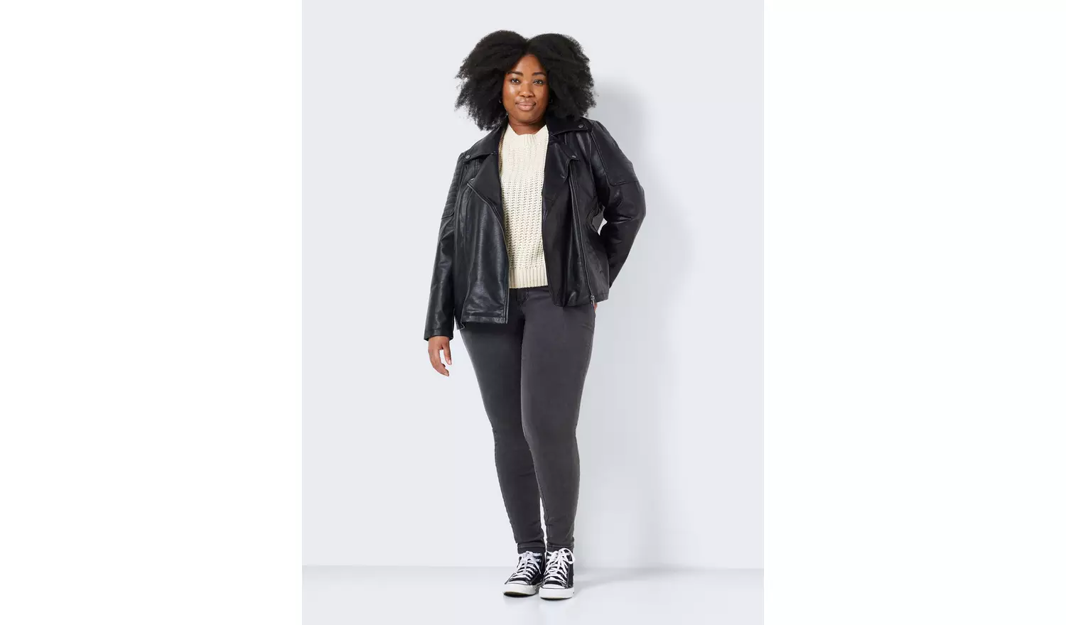 NOISY MAY Curve Faux Leather Biker Jacket 24