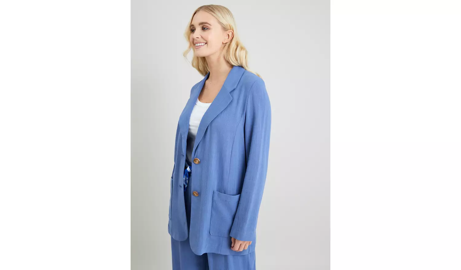 Blue Coord Blazer With Linen - 8