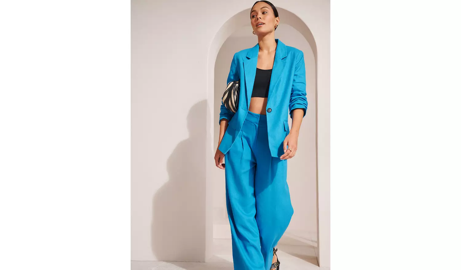Blue Relaxed Fit Linen Blend Co-ord Blazer 20