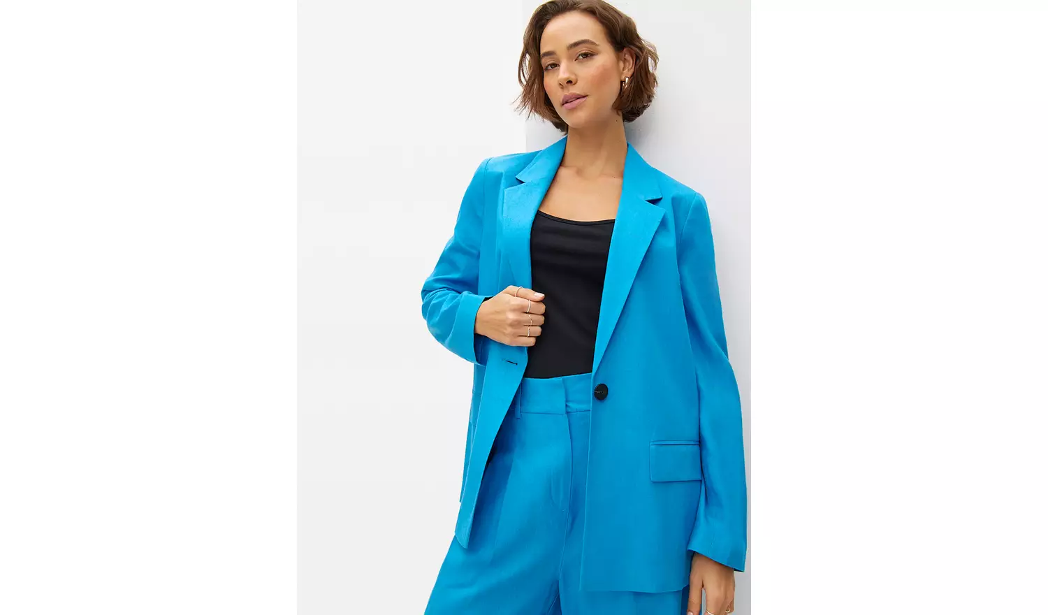 Blue Relaxed Fit Linen Blend Co-ord Blazer 20