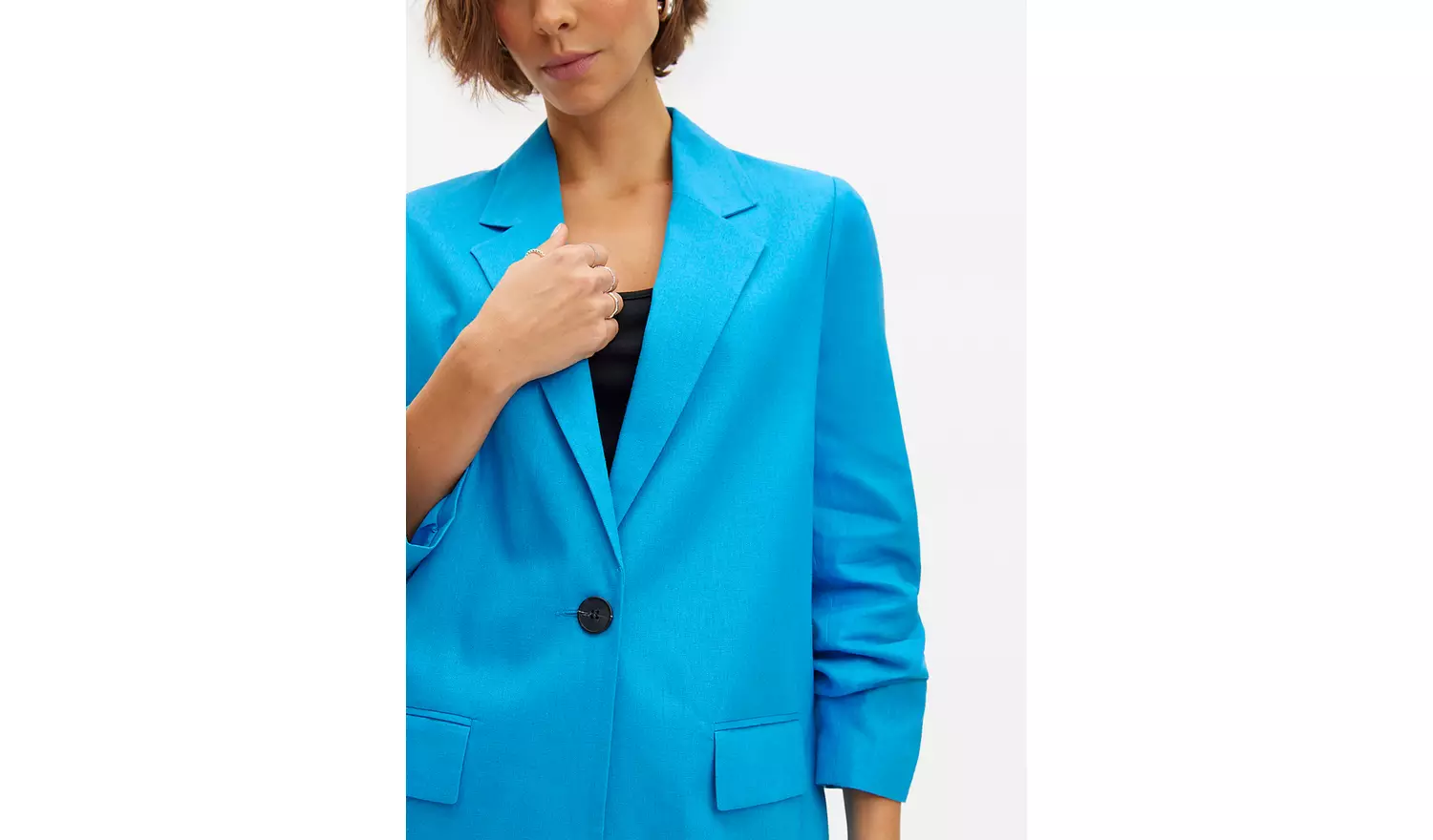 Blue Relaxed Fit Linen Blend Co-ord Blazer 20