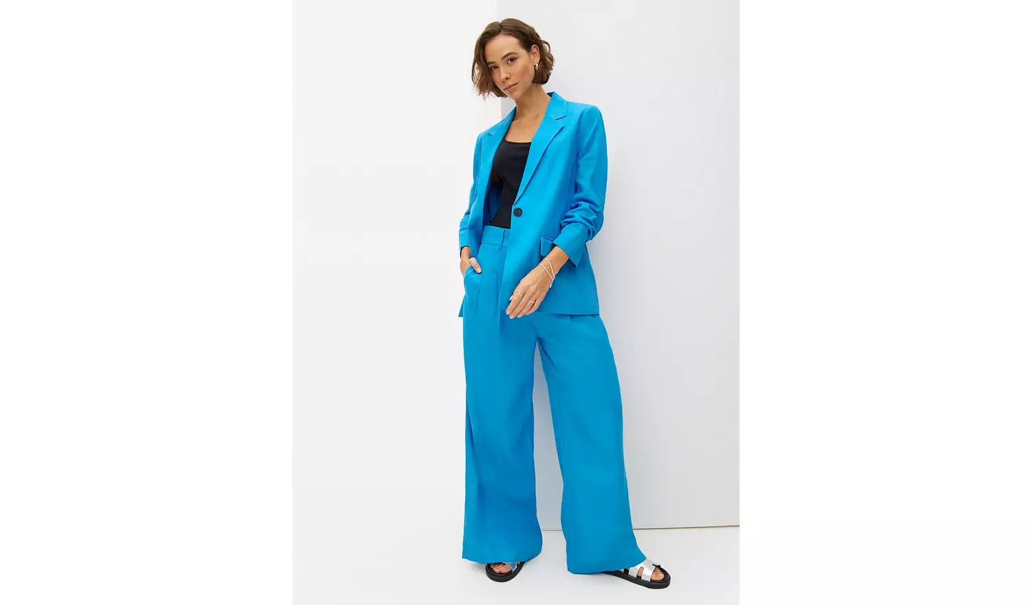 Blue Relaxed Fit Linen Blend Co-ord Blazer 24
